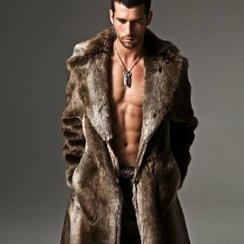 Thick Warm Coat Mens Autumn and Winter Thickened Fur Windbreaker Long Plush 240926