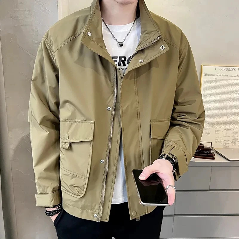 Versatile Autumn Winter Mens Solid Casual Loose Simple Pilot Jacket Coat Soft Retro Pocket Business Casual Zipper 240926