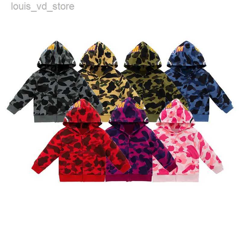 Jackets Kids Girls Boys Shark zipper hooded Jackets autumn winter Sweatshirts Hiphop cardigan zip outwear children kid coat clothes Y250301-image-1047452666