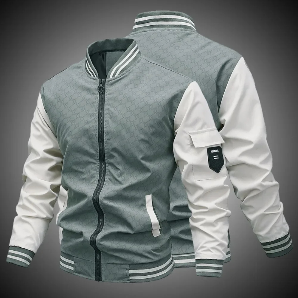Spring and Autumn bomber jacket mens street sewing arm belt jogging jacket sports baseball jacket mens plus size jacket 240926