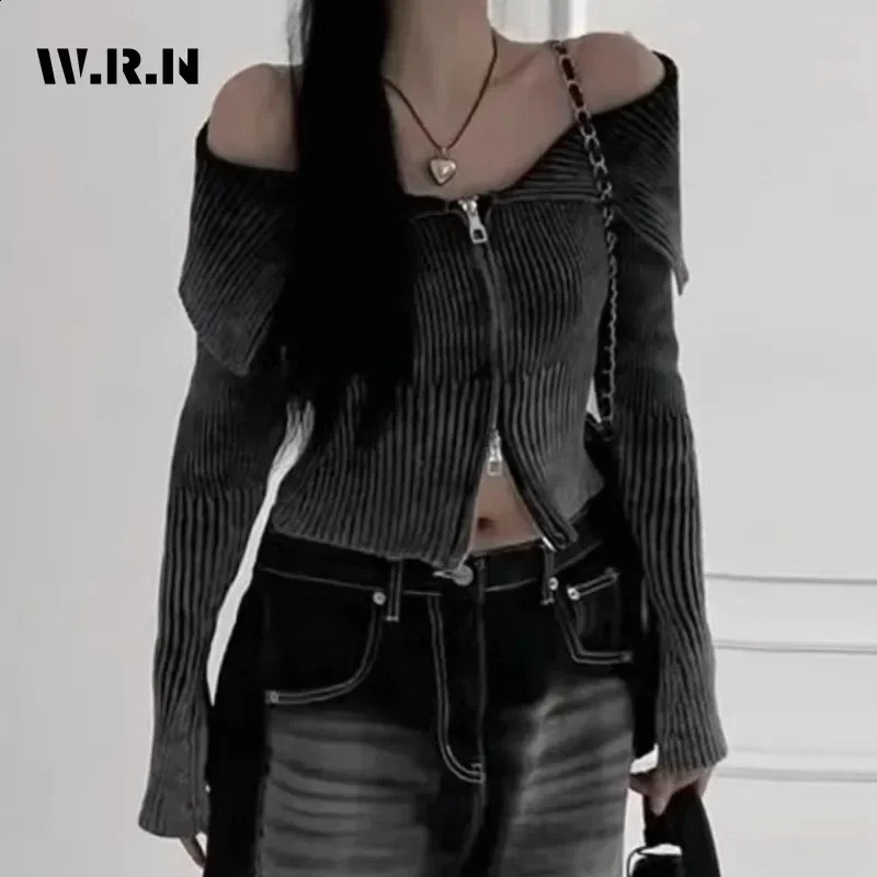 Womens week solid color knitted long sleeved ultra-thin cardigan spring casual zipper jacket womens sexy sweater 240926