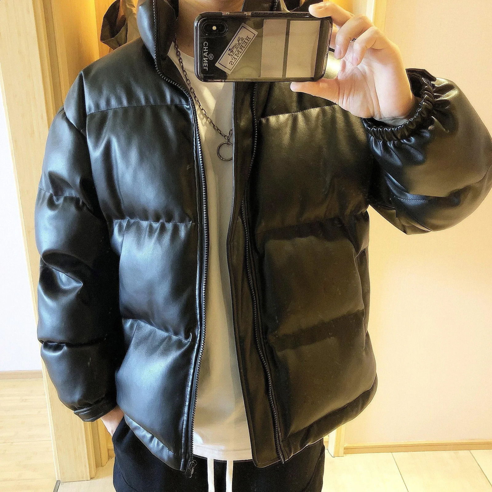 Mens down jacket collar mens apron Y2k fashion apron Korea park winter model Korean style clothing 240926