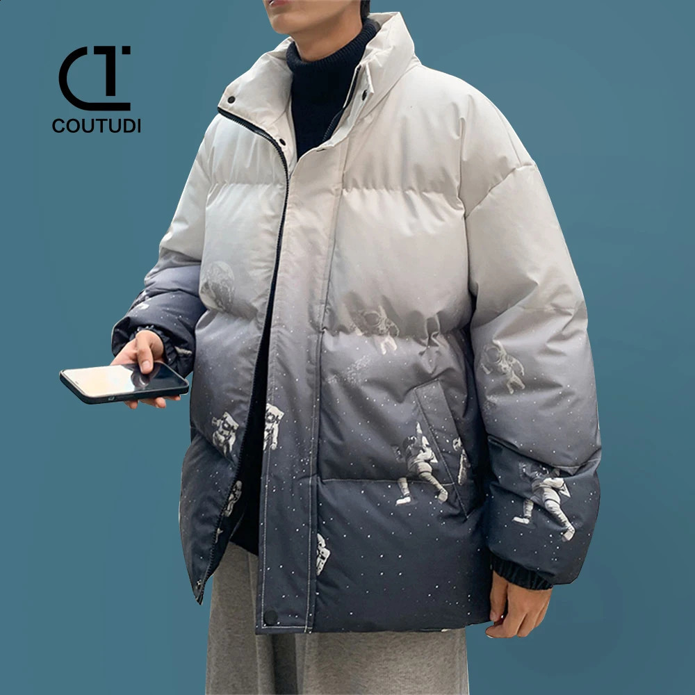 COUPUDI Mens Warm Puff Jacket Thick Park Down Jacket Long Sleeve Couple Color Change Casual Winter 240926