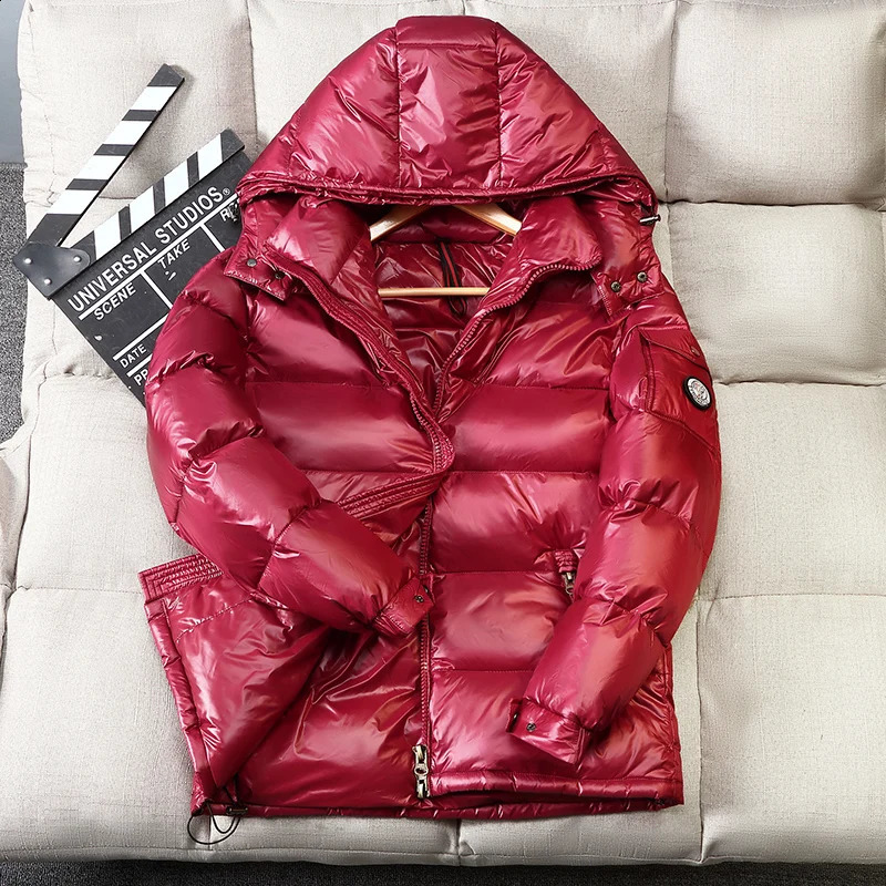 Winter Down Jacket Mens Short Retro Gloss Detachable Hooded White Duck Down Jacket Womens High Quality Cold proof Parka 240923
