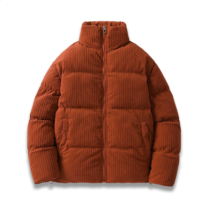 HNDTAZ mens winter jacket Corduroy cotton pad warm park autumn inflatable jacket mens retro mens stand up collar windbreaker 240926