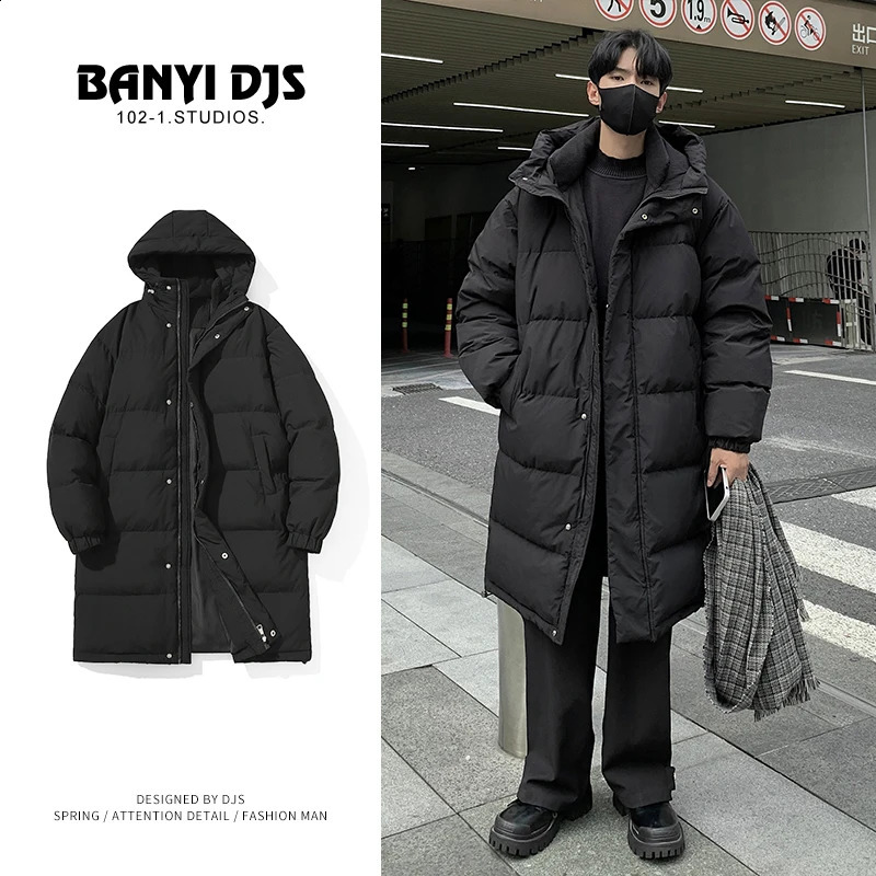 Winter down jacket mens warm and fashionable ultra thick long jacket mens Korean loose thick hooded jacket mens Parker S-3XL 240926
