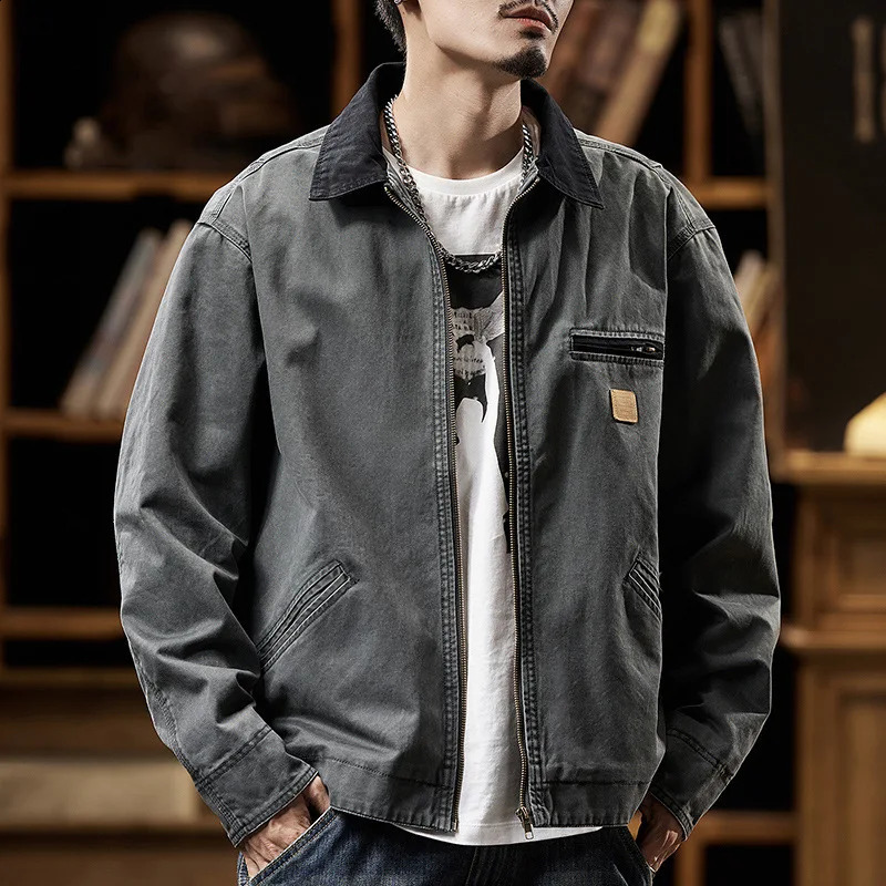 autumn/winter Detroit washed old canvas jacket felt style mens jacket Japanese streetwear Korean fashion Harajuku 240926