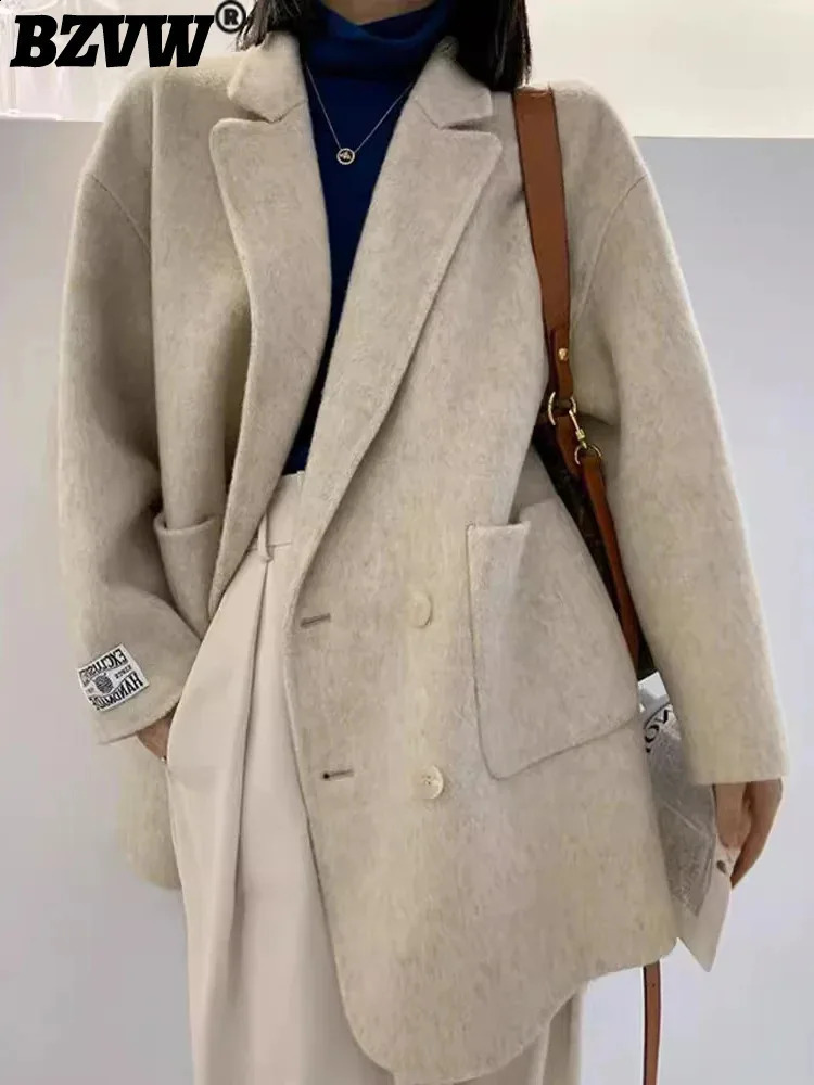 BZVW Office Femmes Double face veste en laine Femmes à double poitrine Couleur solide Couleur courte Collet d'automne 25a9287 240926