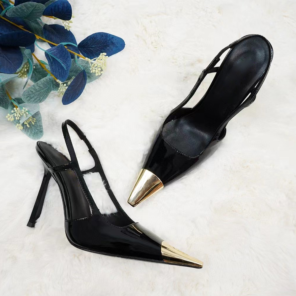 Chaussures robes à talon talon pour femmes Top Cow Hide-Head Toes Toes tranchantes Slingbacks Chaussures du soir Designer de luxe High Heels 35-4
