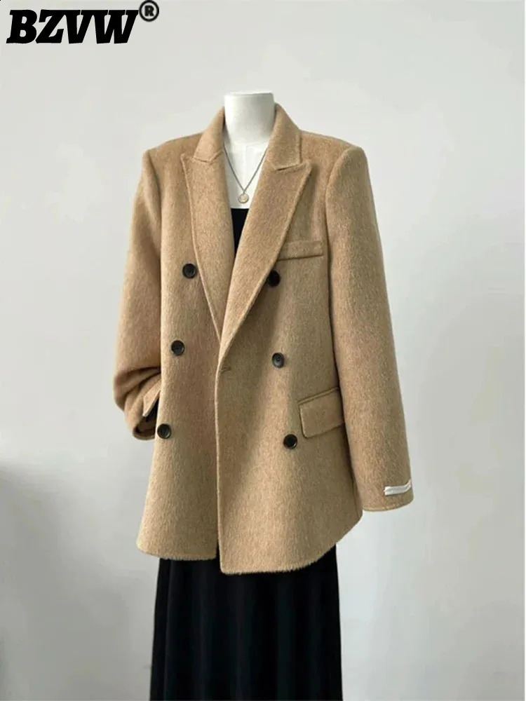 Température BZVW Veste en laine double face femme collection d'automne de collecte de couleur solide haut de gamme minimaliste manteau femme 25a9