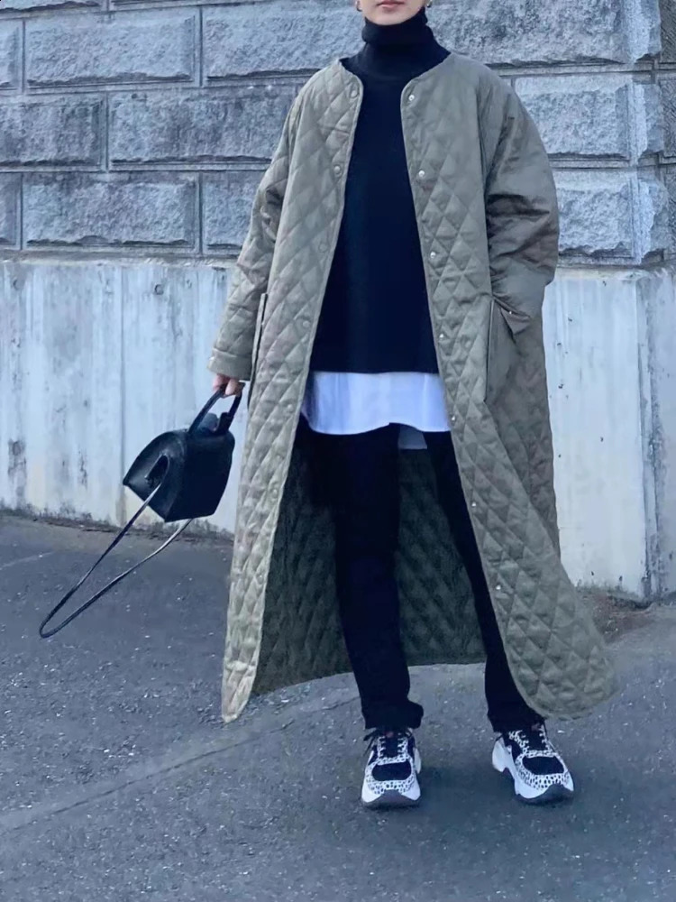 Winter Jacket 2024 Fashion Demi season Solid Color Cotton padded Parkas Thin Loose Long Oversize Quilted Coat for Women 240926