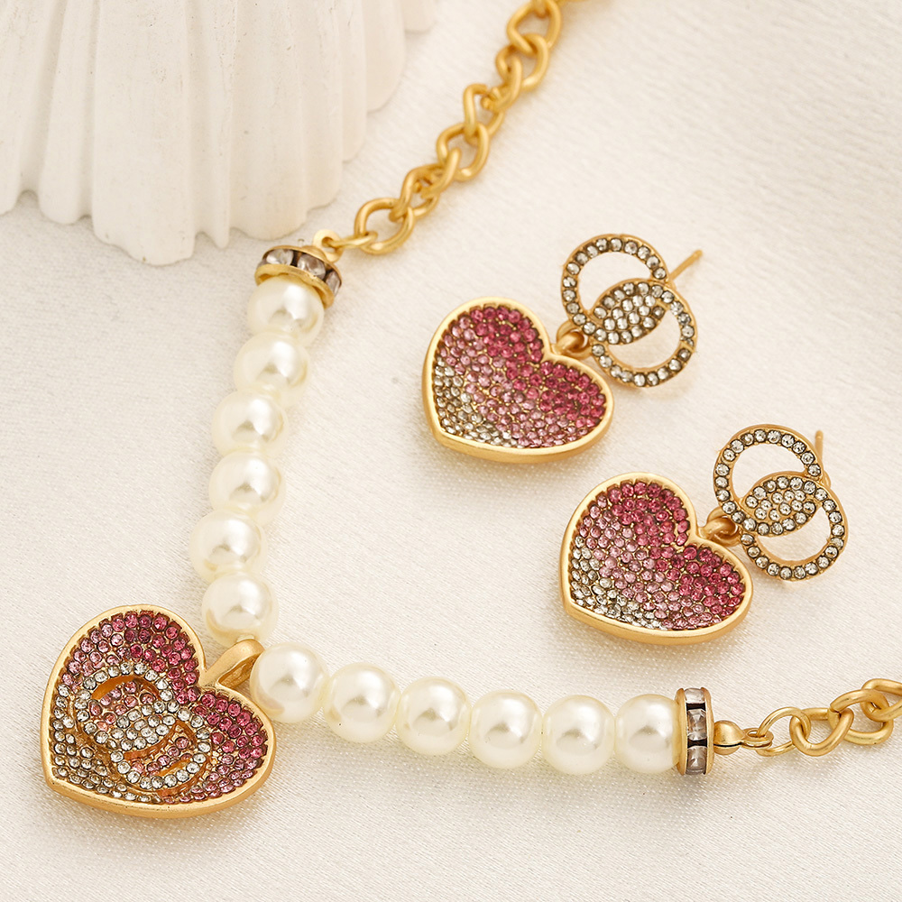 Heart Pearl Pendant Necklaces Earring Birthday Gifts Jewelry Set Winter Christmas Boutique Earrings New Designer Wedding Necklace