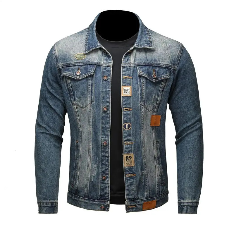 SALEISI mens retro washed denim jacket fashionable motorcycle Amekaji denim jacket mens blue denim jacket winter and autumn 240926