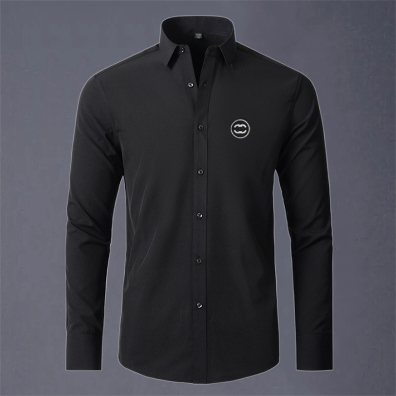 2026 New Luxury Fashion Long Sleeve Slim Men Dress Shirt Designer High Quality Embroidery Brand Logo Solid Male Clothing Fit Business Shirts Asian S