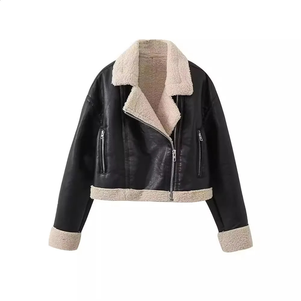Autumn/Winter Product Womens Fashion Casual Edition Collar Leather and Fur Integrated Leather Jacket 240923