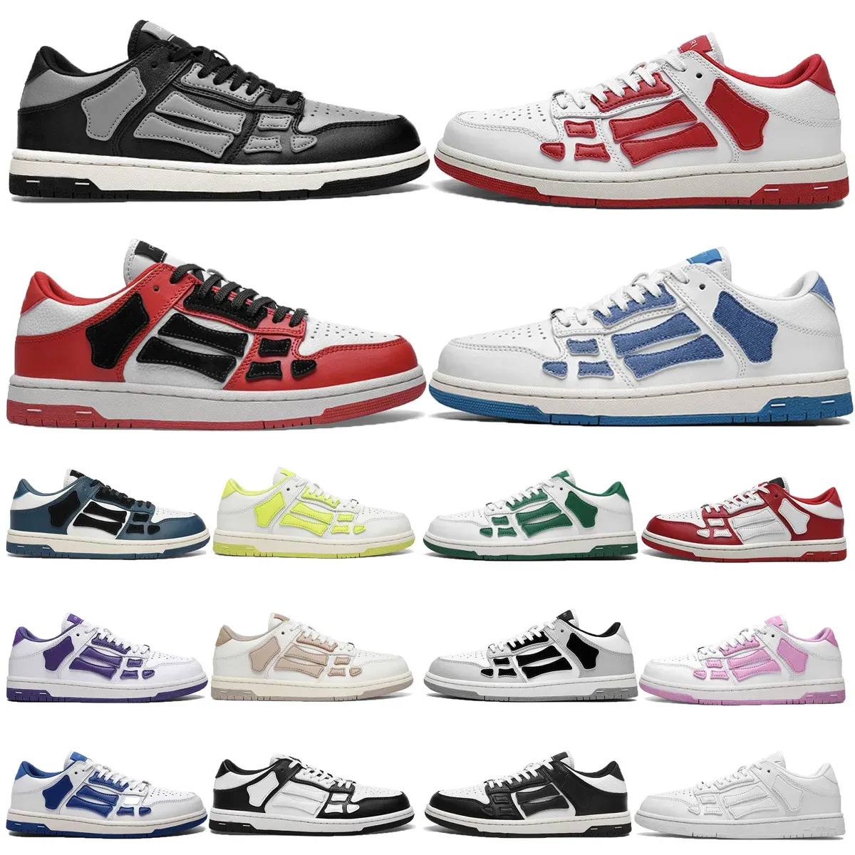 Designer Casual Shoes Skel-Top Low Womens Mens Running Sneakers White Green Black Grey Brown Skelet Bones Lace Up Sports shoe Genuine Leather Traine