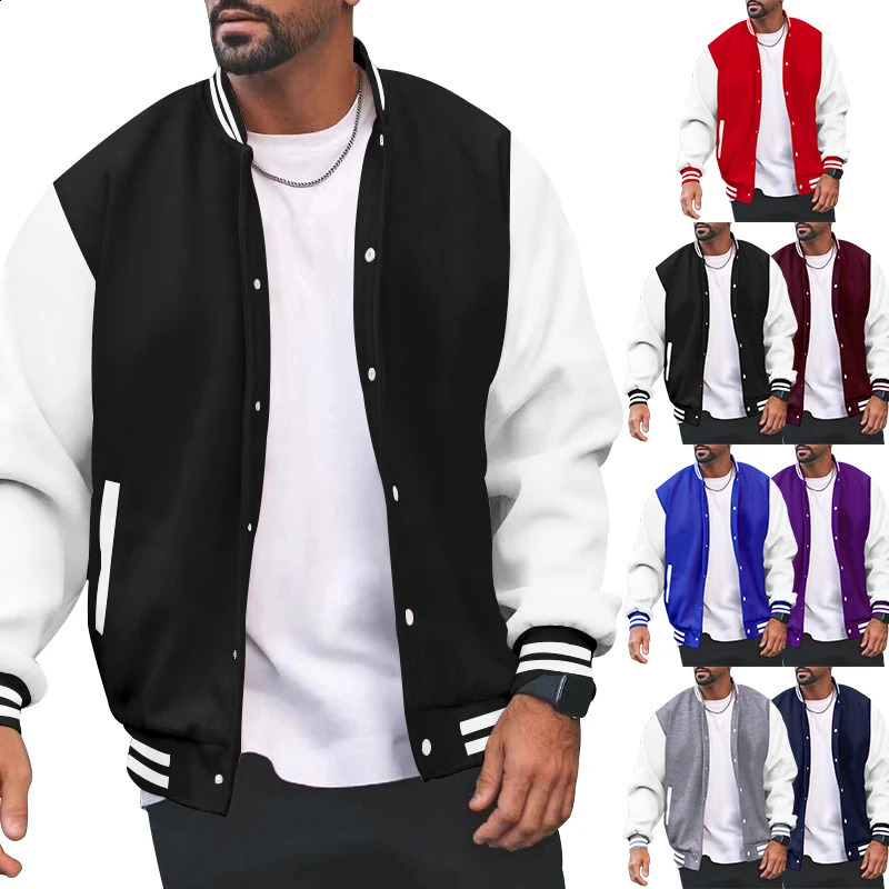 Spring and autumn fashion classic baseball jacket mens school color competition large casual sports jacket mens clothing 240926