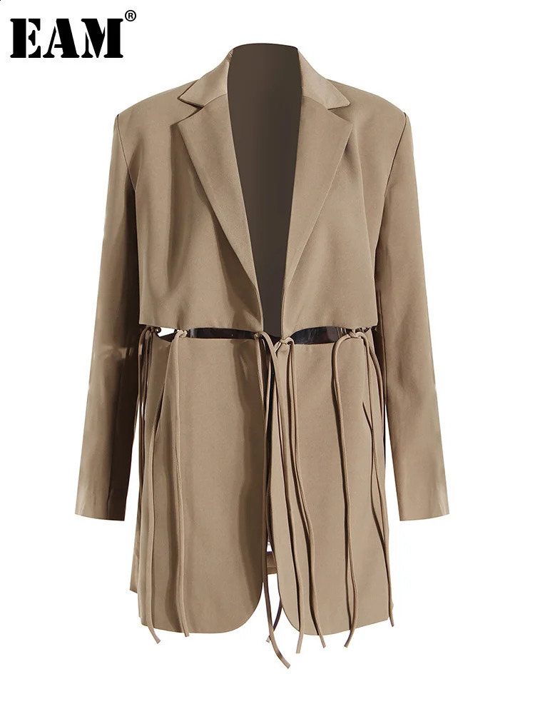 Womens khaki bandage hollow casual jacket style with loose fitting collar jacket for spring and autumn 1DE9965 240926