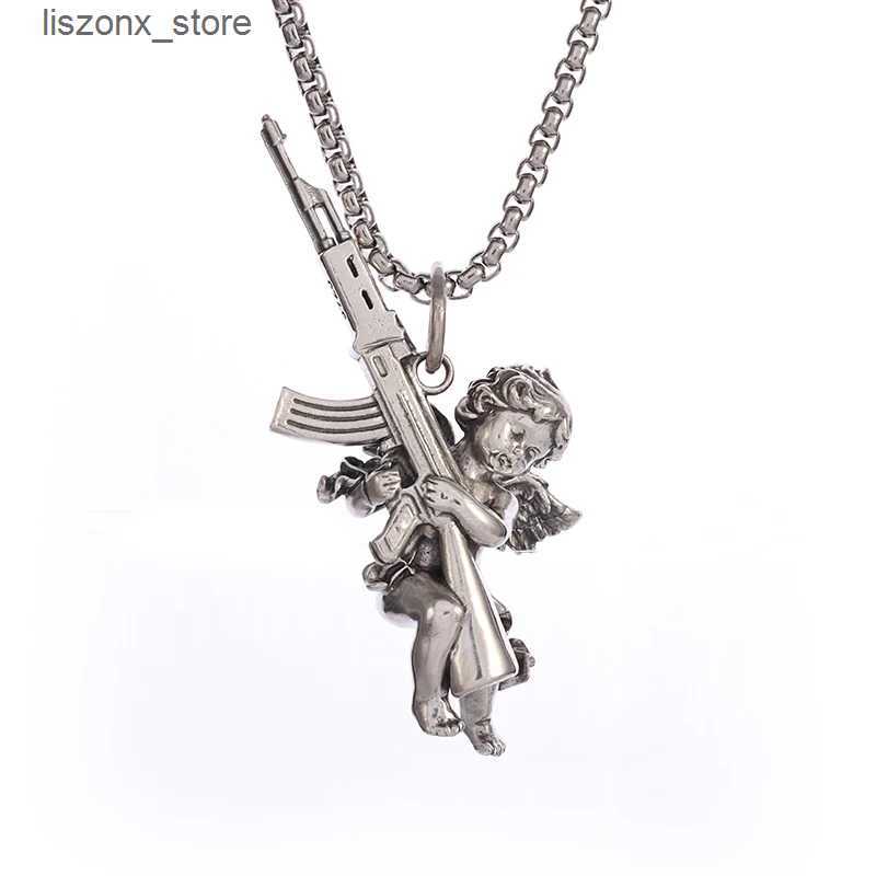 cologne 2026 New Vintage Unique Peace And War Angel Ak perfume 47 Pendant Necklace For Men Women Fashion Street Punk Hip Hop Statement Jewelry Gift