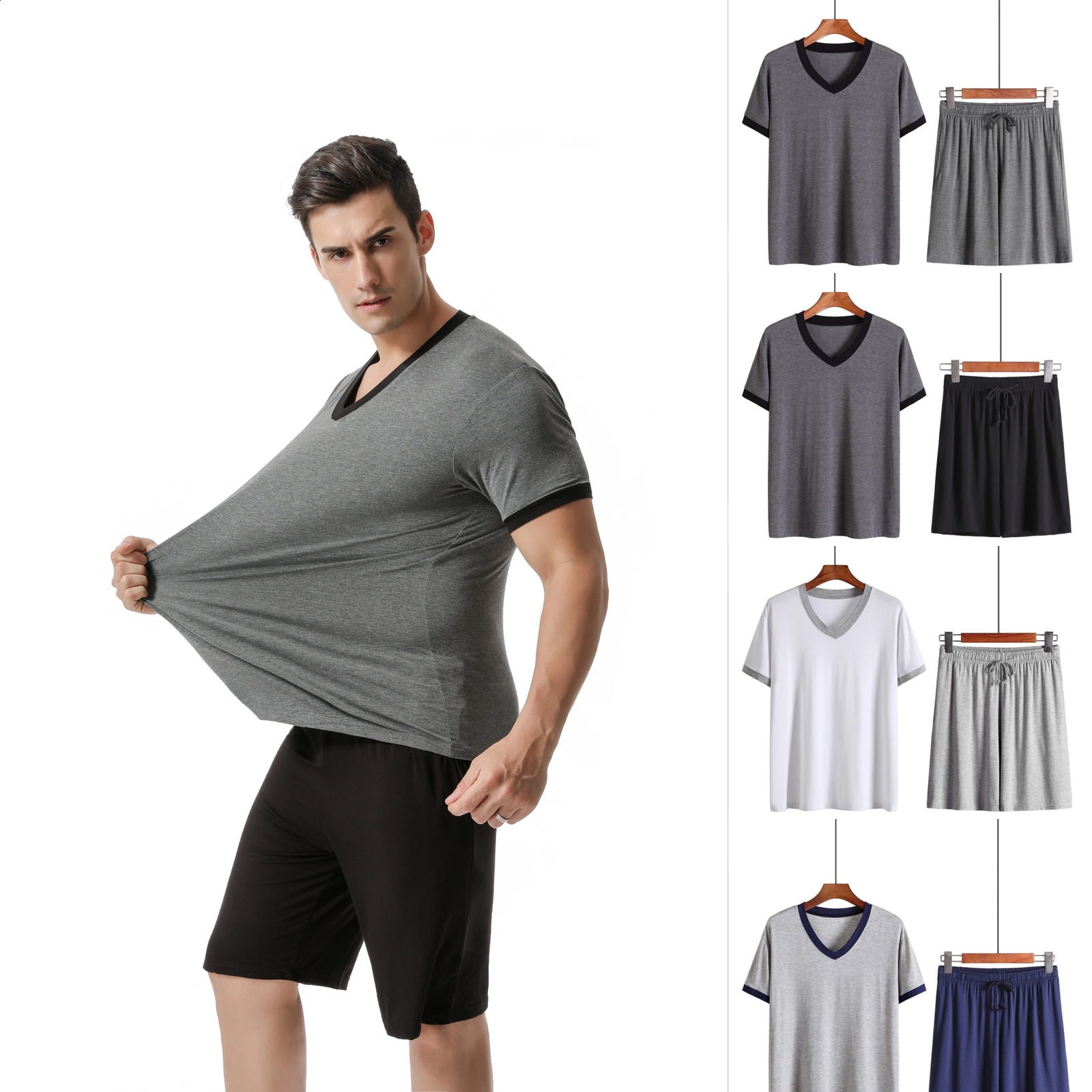 Modal Mens 2-Piece Summer Pajamas Homewear Short-Sleeved Shorts Set Of Fat Plus Size Loose Underwear Set Mens Pajama Set 240925