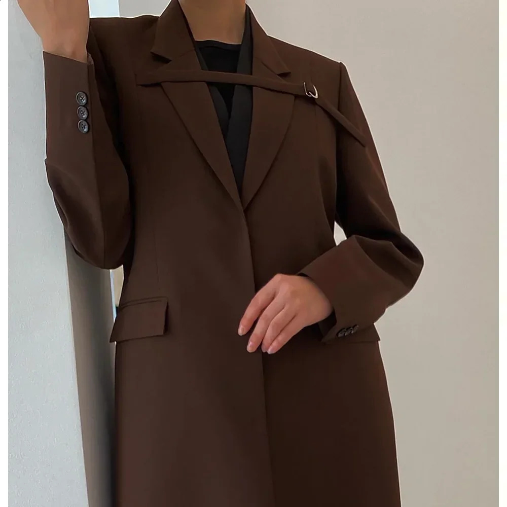 Abaya womens brown womens long jacket ultra-thin single chest womens daily jacket formal ankle length dress Jaqueta womens 240926