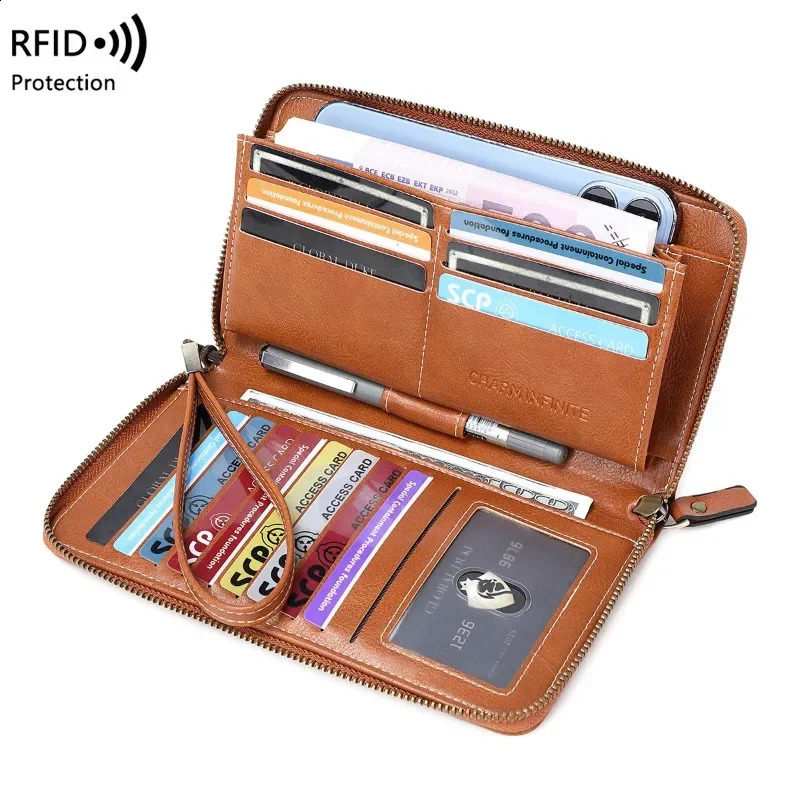 Femmes longs RFID Blocking PU Le cuir ID Holders Purse Purse porte-carte féminine porte-carte Lady Vintage Clutc 06b0