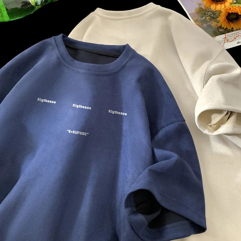 T-shirt masculin classique avec motif imprimé à manches courtes à manches à manches à manches courtes t-shirts en daim de grande taille pour les