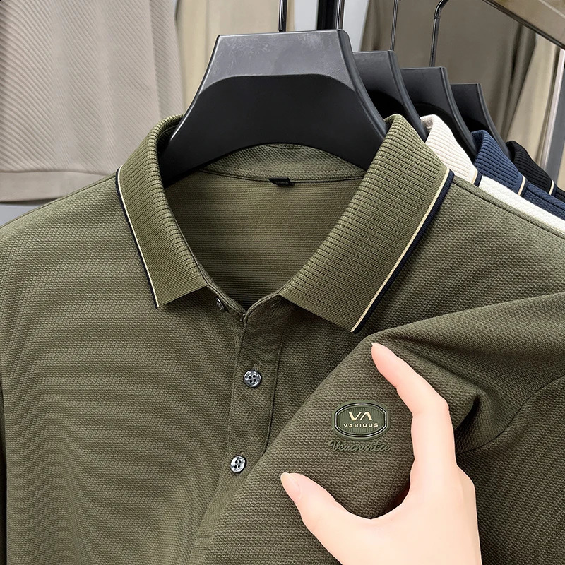 High quality autumn and winter mens business and leisure high-quality polo shirt Korean fashion printed top 240927