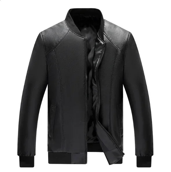 2024 Spring and autumn middleaged men thin baseball collar PU short jacket fashion casual mens leather clothing 240927
