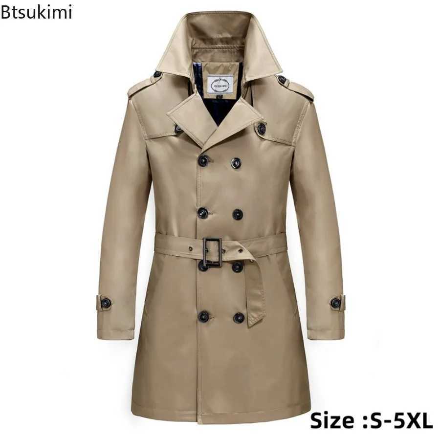 2024 Mens Long Trench Jacket Spring and Autumn British Business Office Trench Mens Solid Slimming Double Chest Jacket W240926