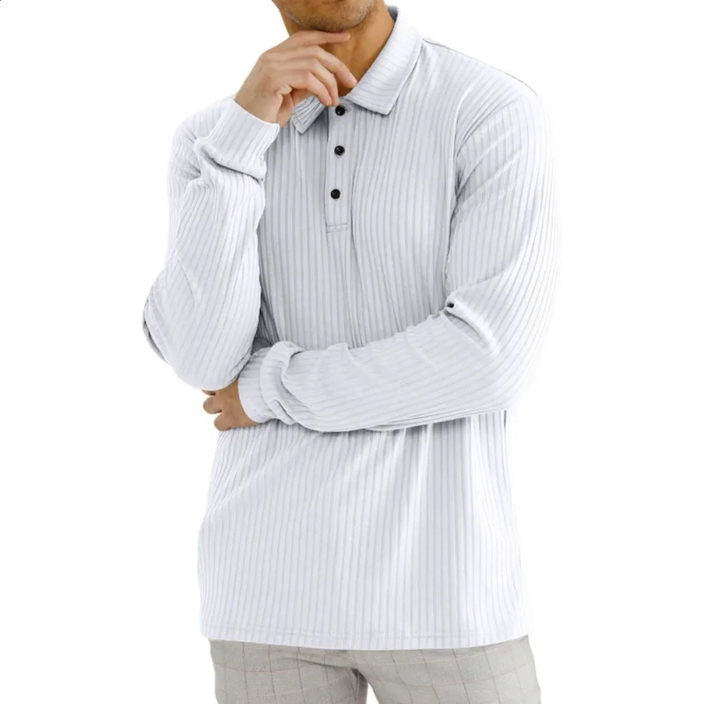 Spring and autumn mens long sleeved T-shirt mens polo shirt striped high elasticity high-quality golf shirt casual sports shirt fashionable 24092