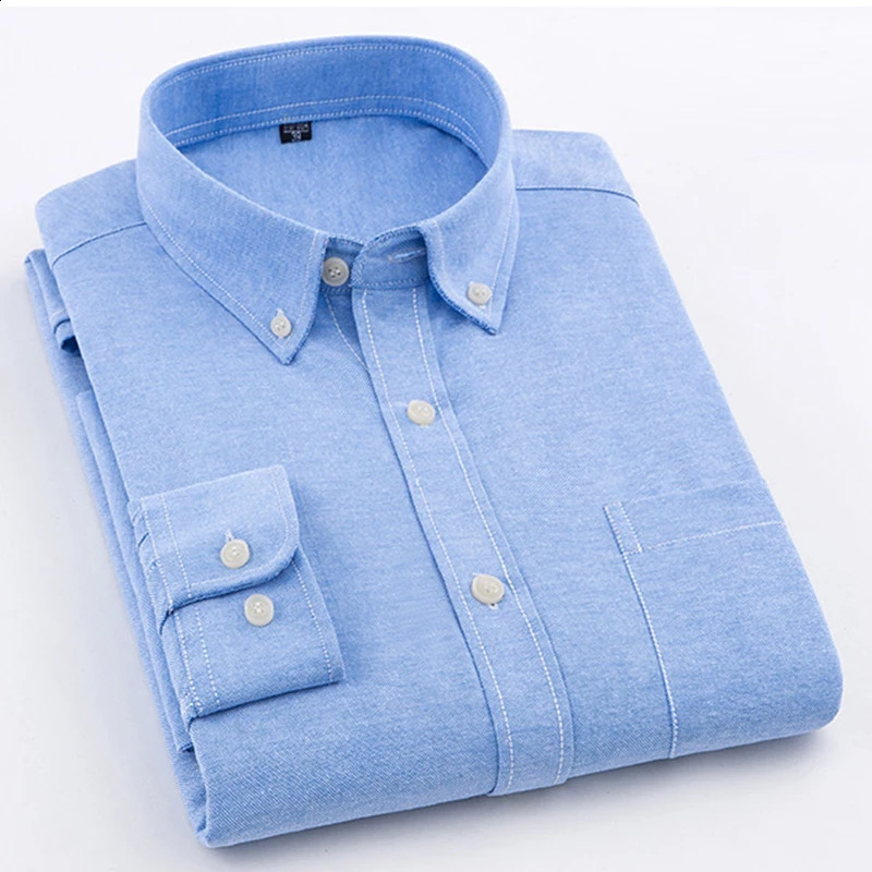 2023 Spring and Autumn Mens Shirt Oxford Cotton Fabric Long Sleeve Solid Color Polo Neck Business Casual Fit Top 240927