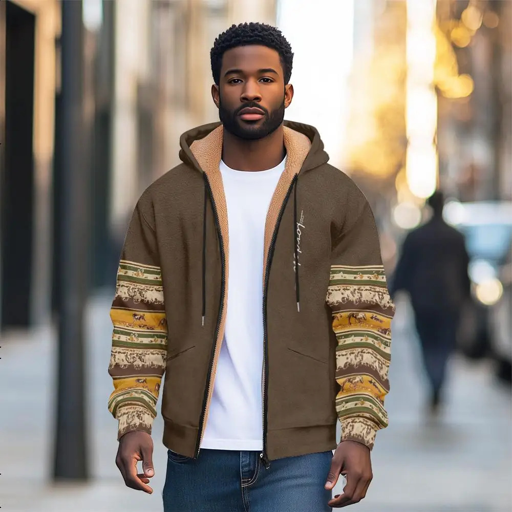 Thick llens Winter Jacket with Zippered Pockets Casual Wool Coat for Cold Weather Men Clothing 240926