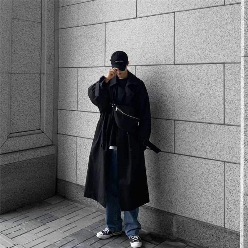 Mens autumn mid length windproof Korean mens retro classic knee trench British style coat Y2224 W240926 d9