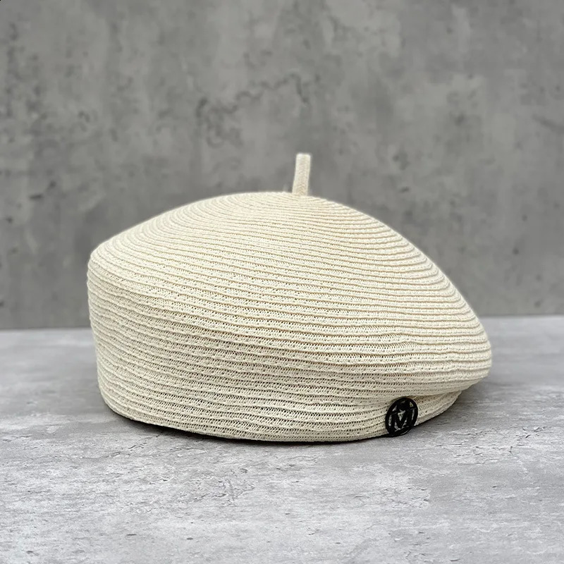 Fashionable summer celebrity elegant three-dimensional fine straw Fedoras letter beret womens travel retro casual painter hat wholesale 240925