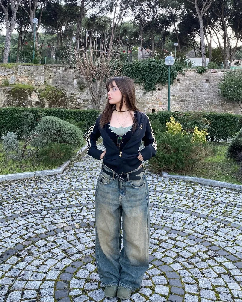 Y2K Harajuku Street Casual Fashion Blue Laundry Jeans Womens Punk Casual Hip Hop Pop Gothic Clown High Waist Wide Legs Trouser 240927