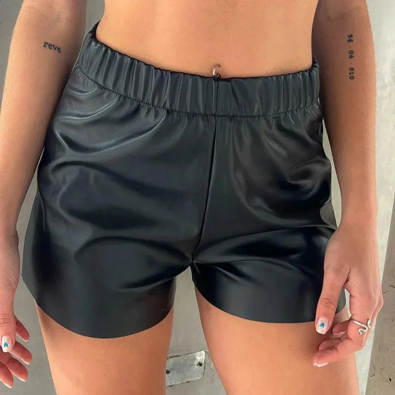 Womens Fashion Style Solid Color Waist PU Leather Shorts Pants Childrens 240927