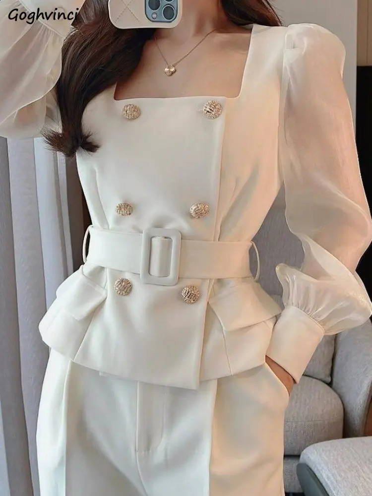 Womens Fashion Korean Spring Elegant Square Collar Top Simple Wide Leg Pants Temptation Office Womens Two Piece Set 240927
