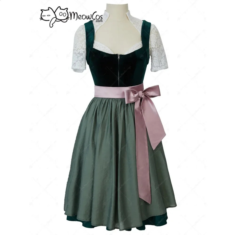Daizbella Womens Medieval Style German Beer Festival Bavaria Dirndl Robe et haut avec costume de tablier Halloween 240927