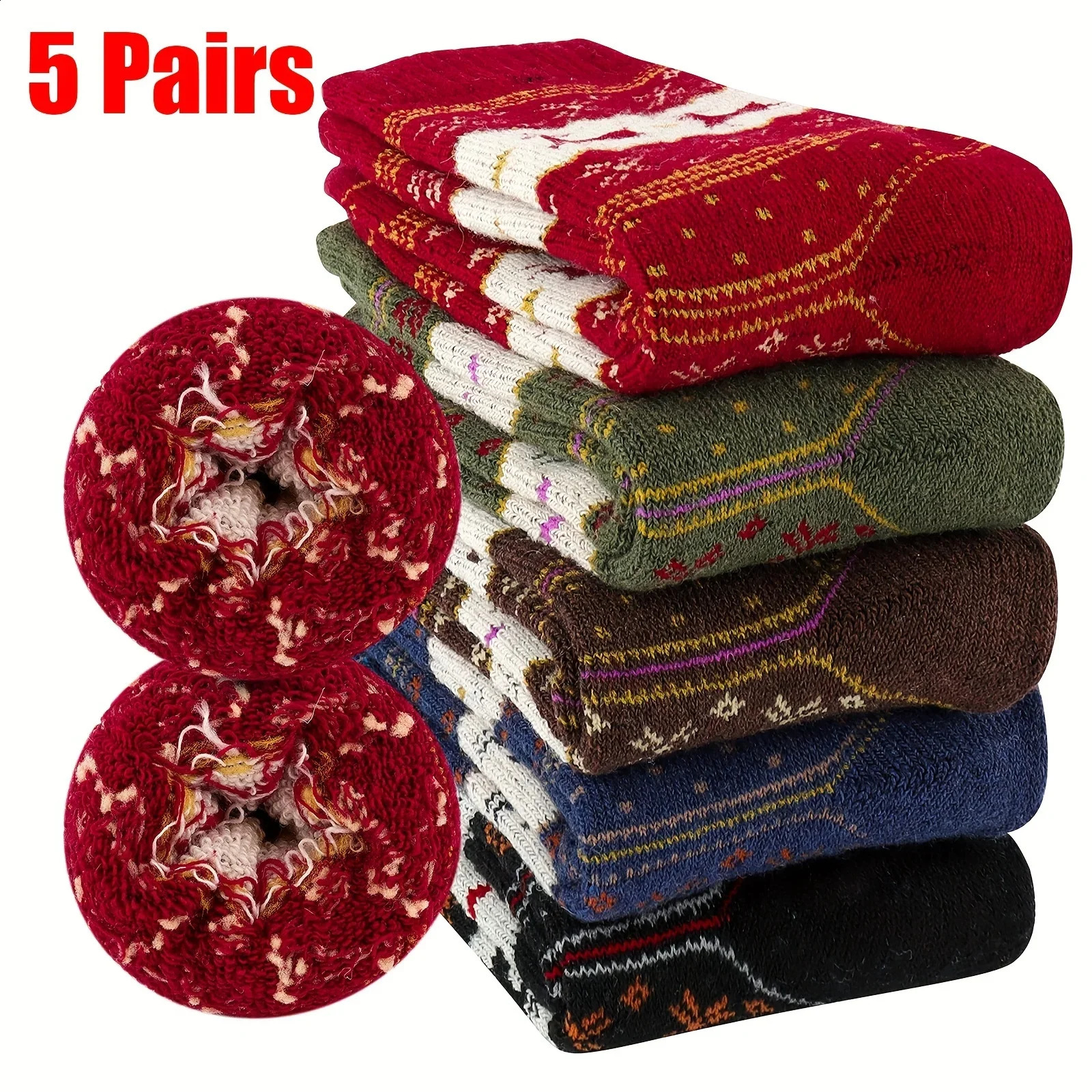5 pairs of Christmas socks retro thick winter comfortable tube socks fashionable Year womens socks 240927