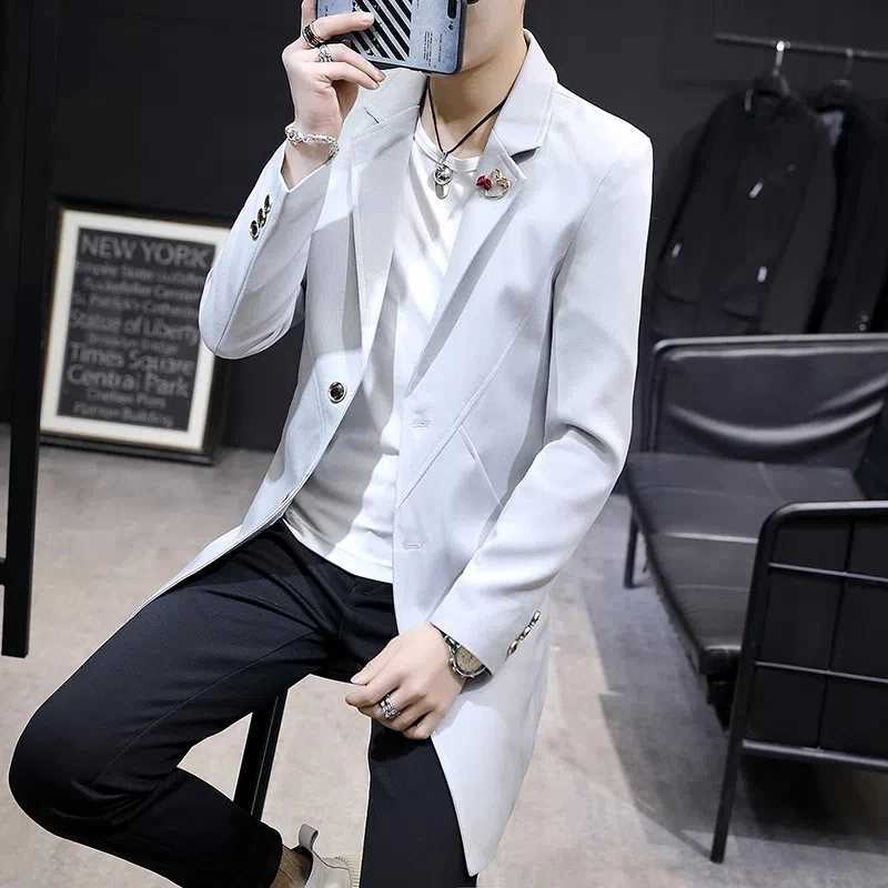 Mens autumn single breasted solid color coat ultra-thin long sleeved windproof jacket medium length Gabardina Hombre W240926