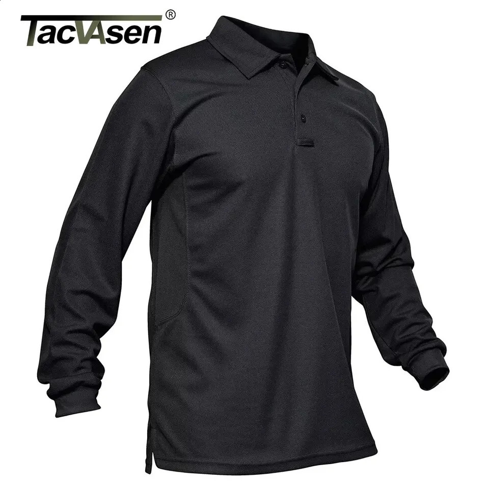 TACVASEN summer long sleeved performance polo T-shirt mens tactical shirt quick drying golf team work shirt jersey casual top 240927