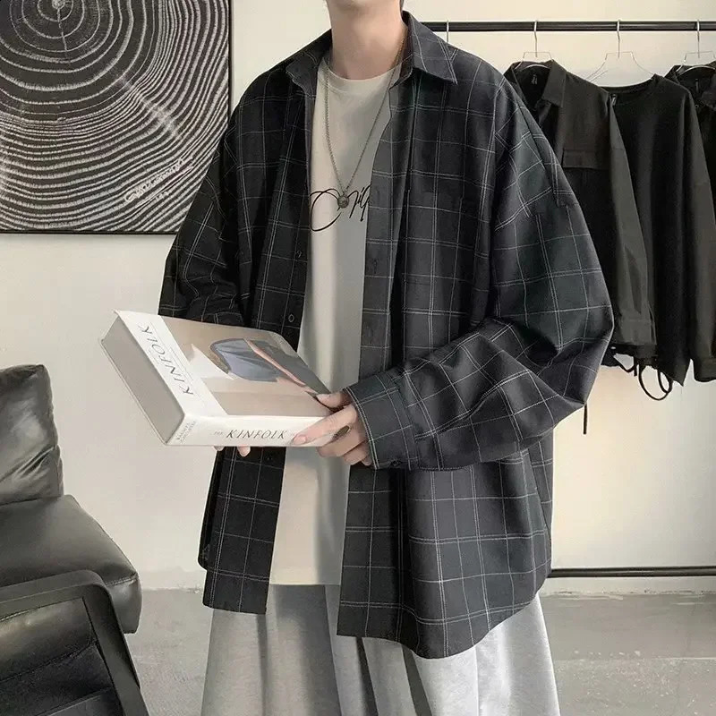 Chemise à carreaux vintage pour hommes décontractés de veste de style coréen décontractée