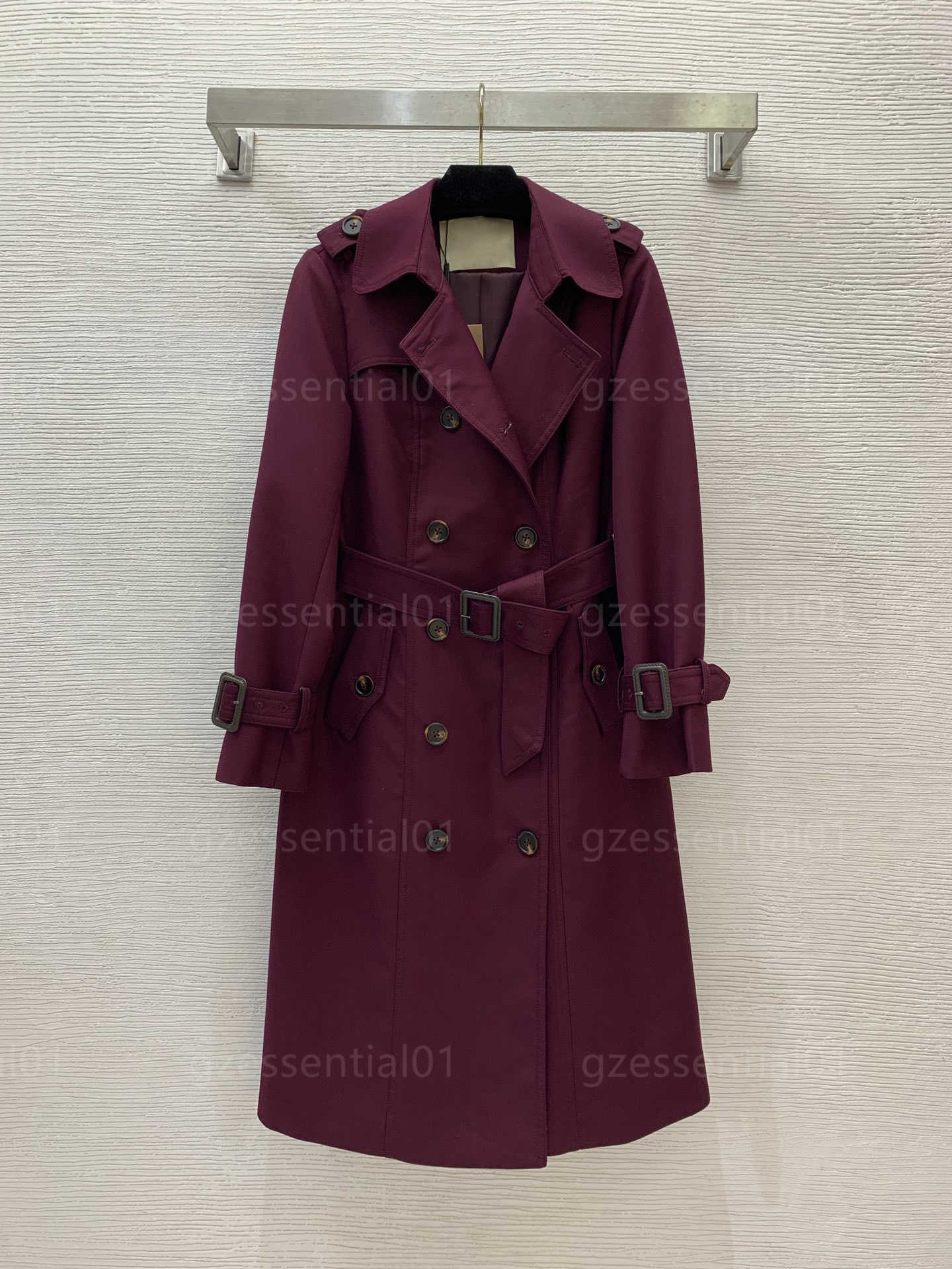 Women Designer Trench Coat Purple-red Long Jacket Autumn And Winter High-end Custom Classic Belt Belted Waist Slimming Mid-length Long Sleeve Coats