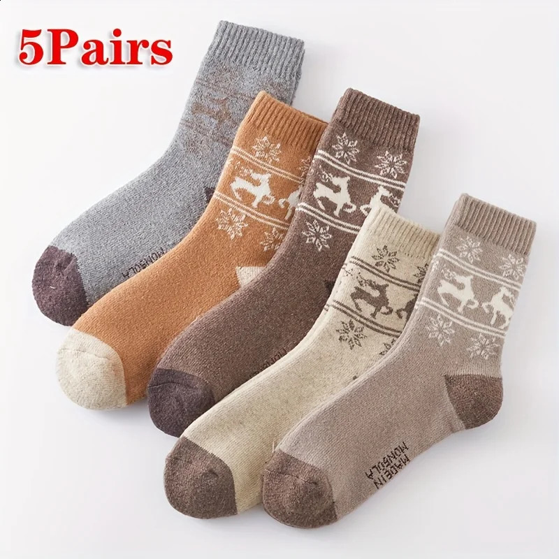 5 pairs of thick woolen socks high-quality womens socks casual medium length socks hiking warm winter Christmas 240927