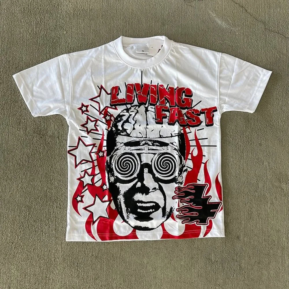Retro lifestyle fast graphic printing 100% pure cotton short sleeved T-shirt for men Y2K summer retro oversized T-shirt for womens top 240927