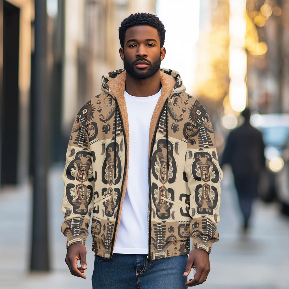 Fashionable Mens Zippered Wool Jacket for Autumn and Winter Thick Warm with Hoodie 240926