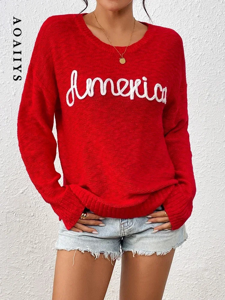 Aoaiys Womens Sweater White Zipper Loose Letter Stickers Knitted Long Sleeve Jumping O-Neck Casual Autumn Winter Sweater 240923
