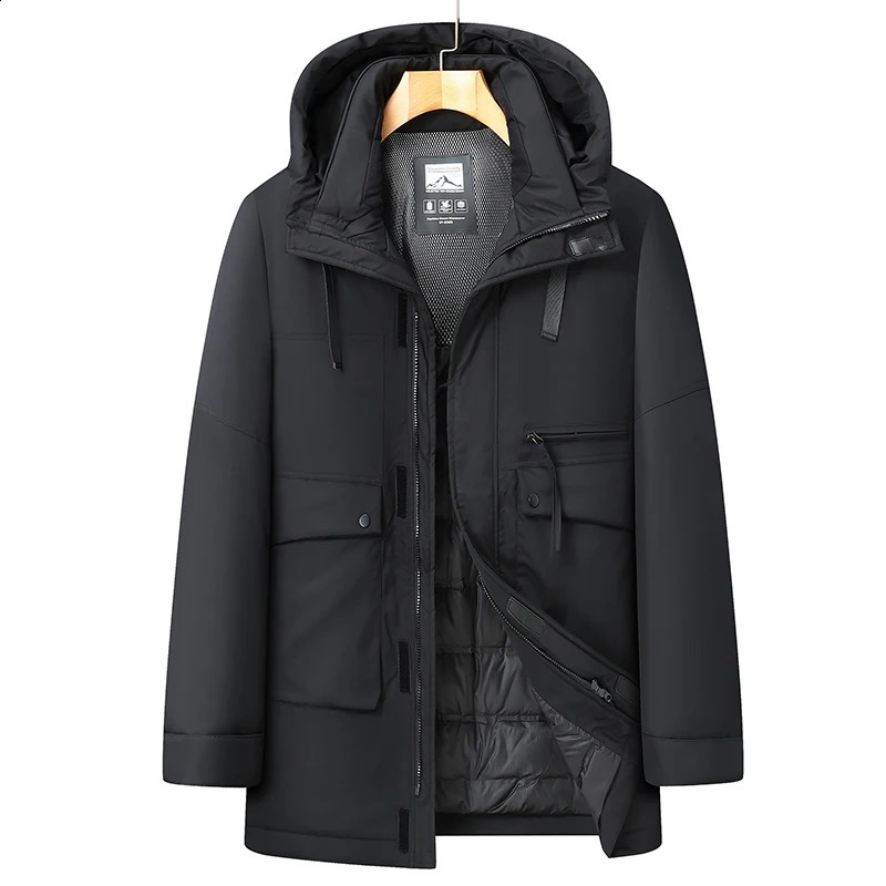 Extra large XXL-8XL hooded white duck down jacket winter mens business casual thick warm cushion jacket loose park jacket 240923