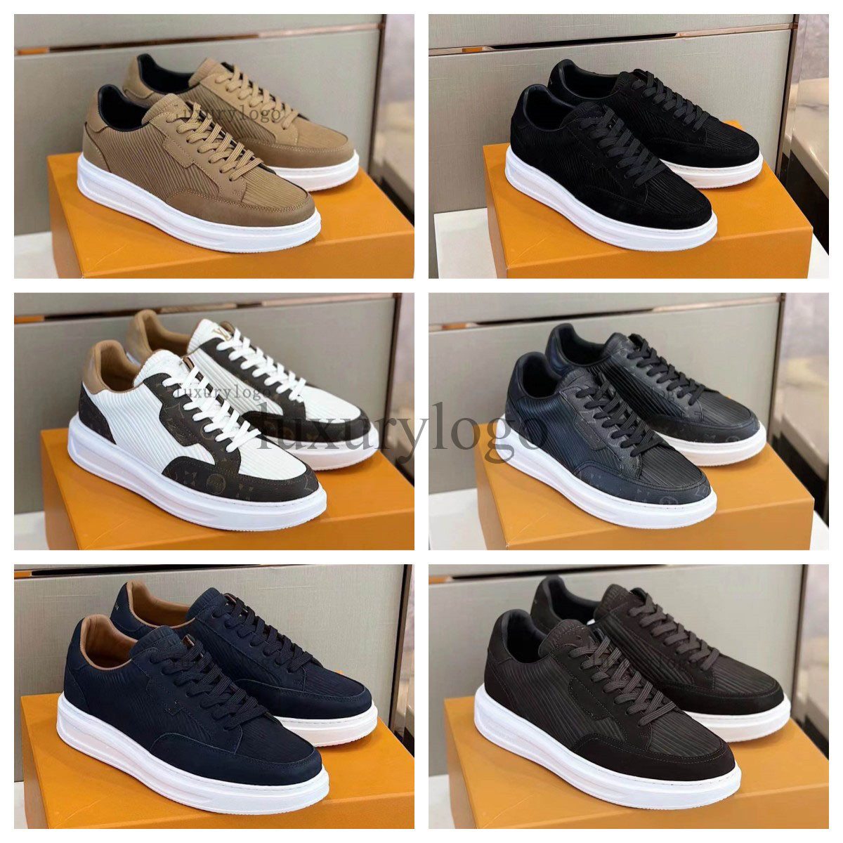 Mens Designer Shoe Beverly Hills Luxurys Shoes Black Embossed Grained Calf Leather Brand Sneakers Lightweight Outsole Trainers 9.1 01